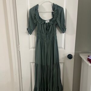 Trixxi Olive Green Ruffle Maxi Dress
